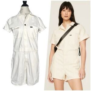 Lee | Women | Off White Textured Denim Workwear Short Romper Union-Alls | Medium